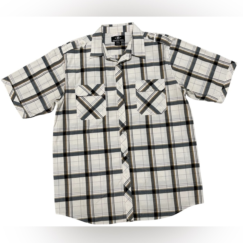 Men’s Brooklyn State Short Sleeve Button-Up Shirt – 4XL, Plaid, 26" Wide x 33" L